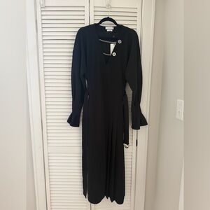 SAKS POTTS ' Suzi' Pleated V Neck Flutter Sleeve Dress - Black - MSRP $630 BNWT